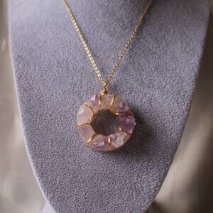 Raw Amethyst Circle Pendant Necklace – Gold Wire Wrapped